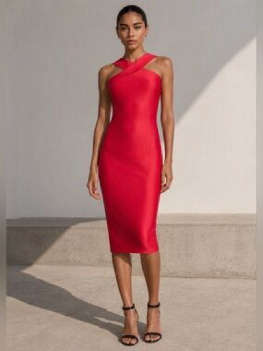 Ted Baker Bold Red Snake Print Midi Halter Dress- 1